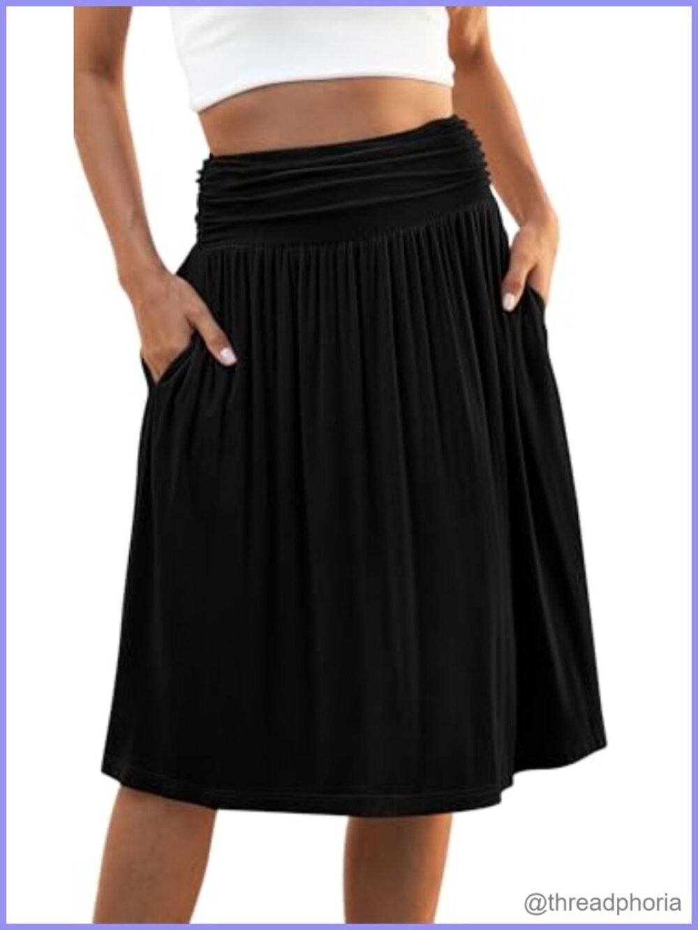 Women's High Waisted Pleated A-Line Midi Skirt with Pockets